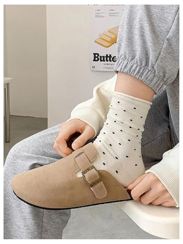 OYOANGLE Women's 5 Pairs Polka Dots Socks Roll Top Kawaii Workout Mid Calf Socks4