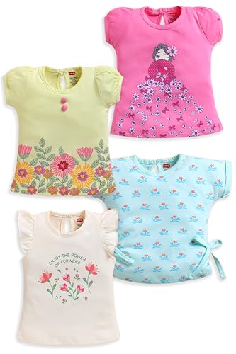 Image of LuvLap Baby Girls 100% Cotton Half Sleeve Girls Top Pack of 4