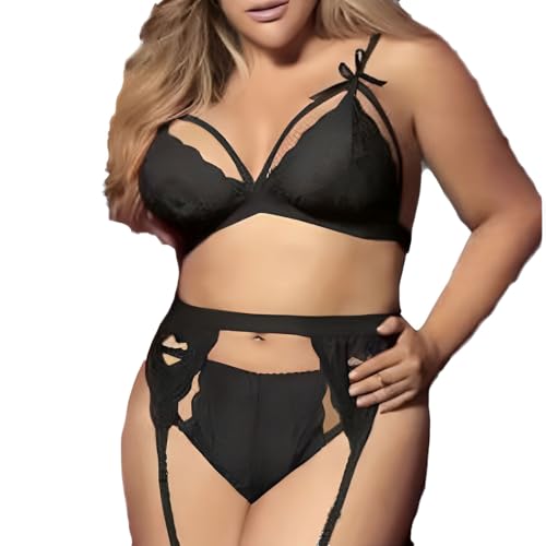 Zeaicos DREI Teile Sexy Unterwäsche Für Damen, Spitzen-Bodysuit Mit Tüll Strapsen Dessous Set – Ideal Als Dessous Plat Oder Für Romantische Anlässe