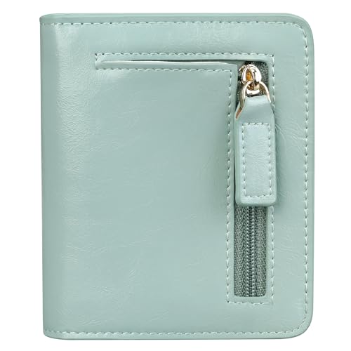 Image of Itslife Women's Rfid Blocking Small Compact Bifold Leather Pocket Wallet Ladies Mini Purse with id Window (Waxed Light Green)