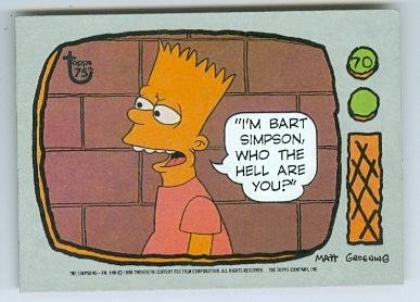 Bart Simpson trading card (The Simpsons) 2013 Topps #96 Who the hell are you at Amazon's Entertainment Collectibles Store Bart Simpson trading card (The Simpsons) 2013 Topps #96 Who the hell are you at Amazon's Entertainment Collectibles Store