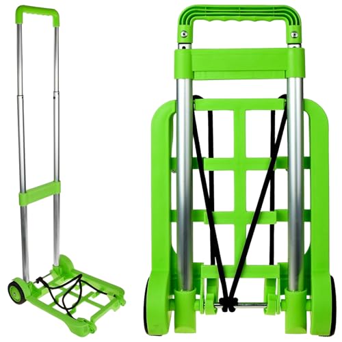Green Collapsible Trolley with Wheels – Folding Luggage Cart with Bungee Straps – 15kg Load Capacity – Lightweight Suitcase Bag Carrier for Travel, Camping, Holidays & Festivals – Compact Trolley