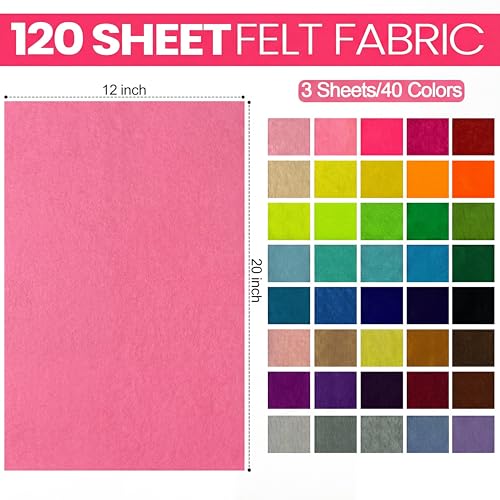 Image of Reginary 120 Pcs 12 x 20 Inch Felt Sheets Bulk for Craft 40 Assorted Color Felt Fabric Squares Stiff Paper for Back to School Fall Festival Holiday DIY Craft Sewing Patchwork (Classic)