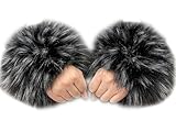 Tngan Winter Faux Fur Arm Warmers Short Furry Wrist Band Ring Cuff for Women Black&White