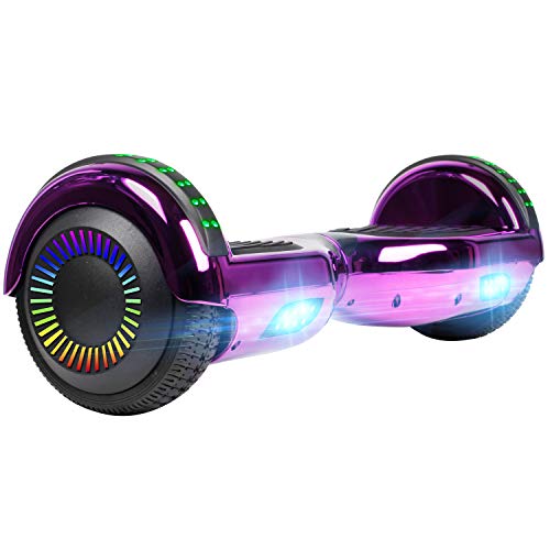 UNI-SUN Chrome Hoverboard for Kids, 6.5" Two Wheel Electric Scooter, Self Balancing Hoverboard with Bluetooth and LED Lights for Adults, UL 2272 Certified Hover Board,Bluetooth Purple