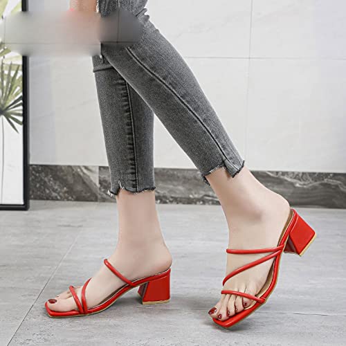 Sandales pour femmes rouges talons carrés bas glisses chic