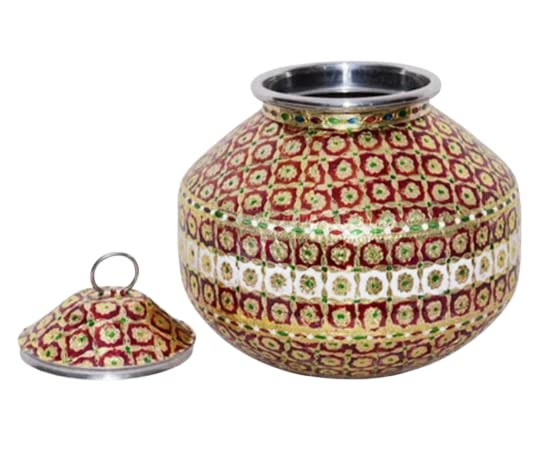 Handicrafts Embossed Meenakari Steel Matki 5 Liters Gold Finish | Decorative Ghadoli Ghada for Wedding & Pooja | Traditional Meenakari Kalash Pot for Home Décor-image-41