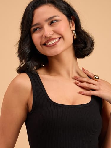 Image of barcino Beige Ribbed Square Neck Tank Top