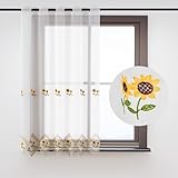 HOMEYA - Cortina Cocina 105 x 140 cm, Visillo Cocina con bordados transparente...