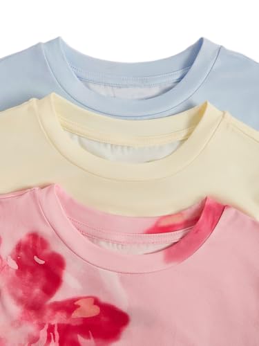 Image of RoseSeek Girl's Shirts 3 Packs Star Butterfly Graphic Tees Crew Neck Short Sleeve T Shirt Casual Tops