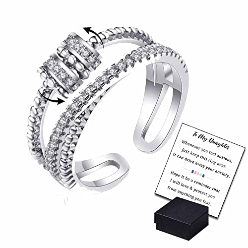 HPKJGKO An Meine Tochter-Fidget Ring,Meditation Spinning Anti-Angst-Ringe, offene Fingerringe mit drehbaren Perlen, Linderung von Angst für Frauen Cover