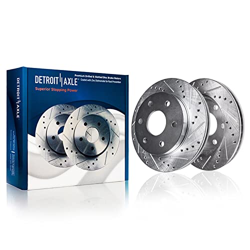 Image of Detroit Axle - Front Brake Kit for Silverado Sierra Savana Express 1500 | GMC Chevy Astro, Drilled & Slotted Disc Brake Rotors Ceramic Brake Pads Brake Calipers Replacement 12'' inch Rotors