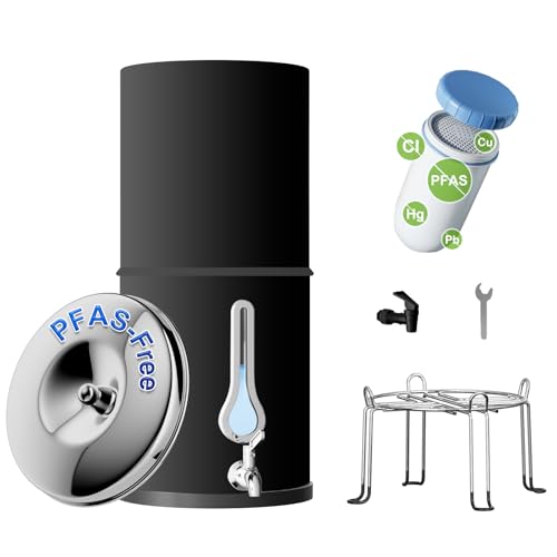 Purewell PFAS-Free 6-Stage Gravity Water Filter System with PC Water Level Window, Certified to Reduce Lead, Total PFAS (Forever Chemicals), Mercury, and Chlorine, SF-2.25G