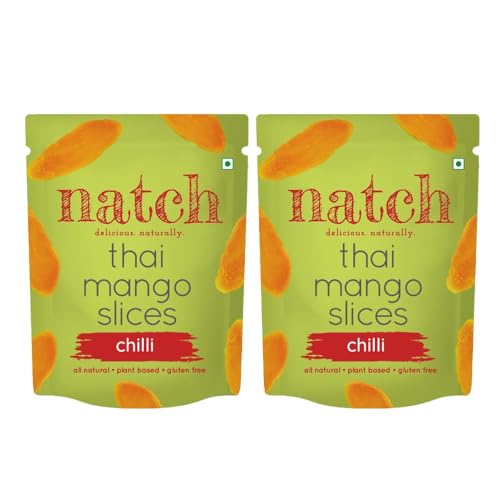 Image of Natch Dried Thai Mango Slices, Healthy Snakcs 100% All Natural, Vegan, Gluten Free, No Artificial Preservatives, Trans Fat Free, Rich in Antioxidants, Chilli Flavour, 60gm each (Pack of 2)