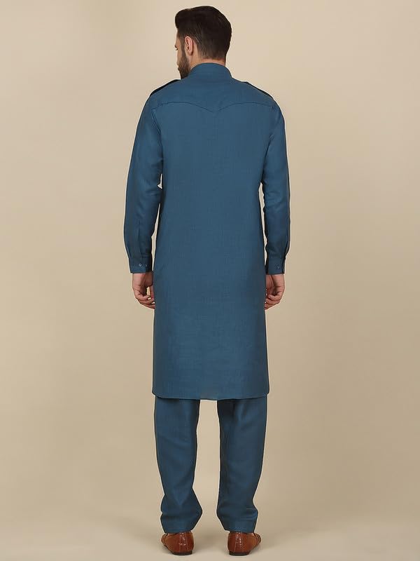 Image of KRAFT INDIA Men's Cotton Pathani Kurta With Drawstring Salwar Set