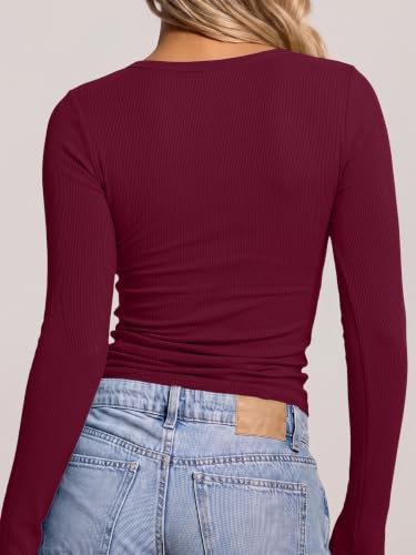 Image of ANRABESS Long Sleeve Shirts for Women Fall V Neck Slim Fit Tops Basic Tee