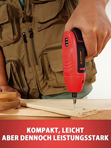 ALEAPOW Mini Akkuschrauber, 5 Nm Elektrischer Akkuschrauber Set, 2000mAh 3,6 V Akkuschrauber Klein, Akku Schraubendreher mit 9+1 Bits, LED Licht, USB Ladekabel für Schrauben, Reparatur, O2 Rot – Bild 3