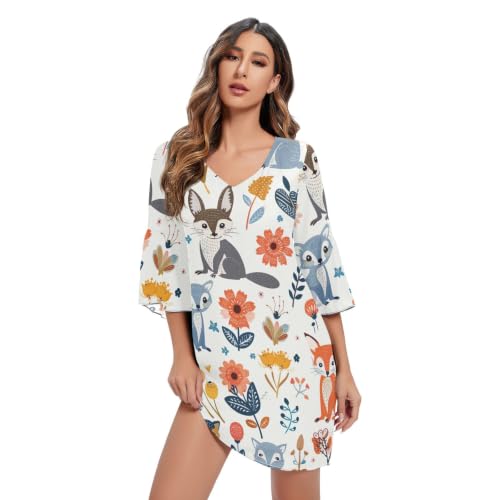 Robe d'été en mousseline pour femme blanche imprimé renard fluide