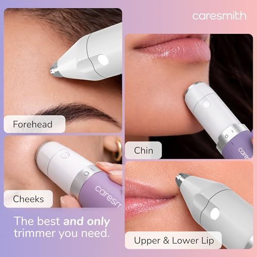Image of Caresmith Bloom 2-in-1 Rechargeable Facial Hair Removal Machine & Eyebrow Trimmer for Women | Painless Electric Epilator with Smart Light | Facial Shaver for Upper Lips, Chin, Cheeks, Peach Fuzz