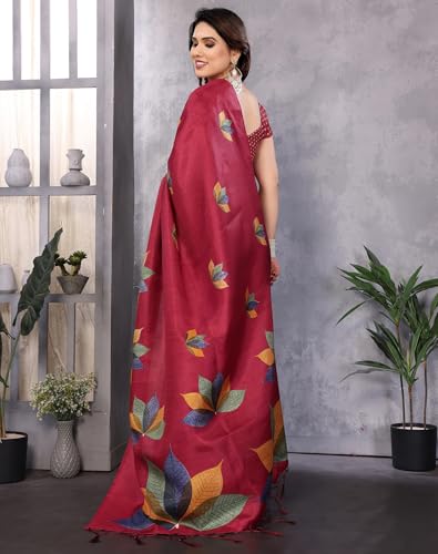 Yashika Women's Printed Art Silk Women Saree Kanjivaram Saree with Blouse Material |saree for Women | Saree | New Sari | Latest Saree (AZ-YS-P1-DENISHA MAROON JHALAR) - Image 4 thumbnail