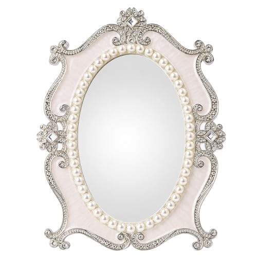 Vintage Desk Mirror Vanity Decor - Antique Small Table Decorative, White S