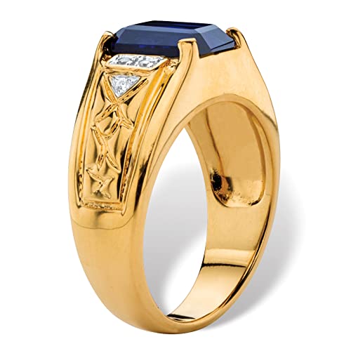 PalmBeach Men's Yellow Gold-Plated Emerald Cut Created Blue Sapphire and Diamond Accent Ring Sizes 8-132