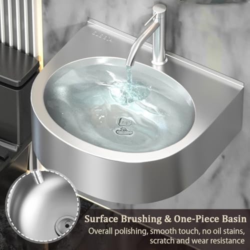 Stainless Steel Corner Sink, Wall Mount Utility Sink for Small Spaces, Compact Vanity Lavatory Basin for Efficient Hand Washing,Silver,Silver