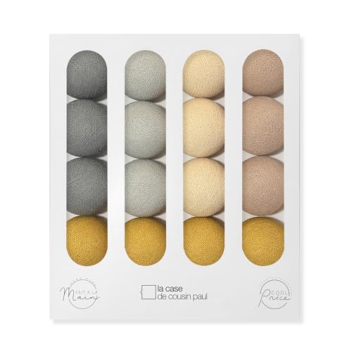 La Case de Cousin Paul Ghirlanda luminosa per camera da letto dei bambini, palline intrecciate LED, interruttore ON/OFF, USB, fatto a mano, artigianale, 16 palline (alba)