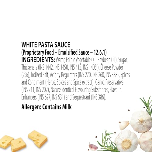 Image of Del Monte White Pasta Sauce Spout Pack, 400 Grams | Restaurant Style Creamy Cheezy | Premium Italian Sauce | 100% Fresh Ingredients | No Added Preservatives, Chemicals, Colors & MSG | Suitable for All Pasta Shapes & Macaroni