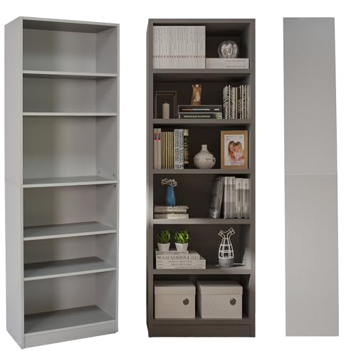 Absolute Deal Limited 6 Tier Tall Wooden Book Shelf with Adjustable Shelves – Narrow Freestanding Storage Unit for Living Room, Bedroom, Home Office, Compact Display Unit (60 x 29 x 180 cm)