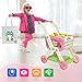 Kids Shopping Cart - 2 in 1 Toy Shopping Cart with Play Food Fruit Vegetable Dessert and Shop Accessories, 72pcs Pretend Play Grocery Store Toy Kitchen Game Trolley Play Set for Kids (Pink)