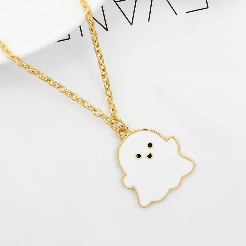 Halloween Ghost Earring Necklace Set for Woman Spooky Lovely Ghost Charm Gothic Enamel Drop Dangle Earrings Cartoon Spirits Pendant Necklace Couple Memorial Halloween Party Jewellery Set Gifts - Image 2