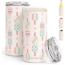 Pickleball Can Cooler 12oz - Travel Mug Cups - Stainless Steel Insulated for Women Players - Tumbler Cans Koozie, Sport Gift for Christmas, Birthday