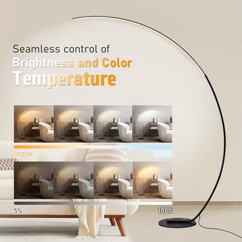 Lampadaire arc LED 25W dimmable noir 165cm avec télécommande - 2