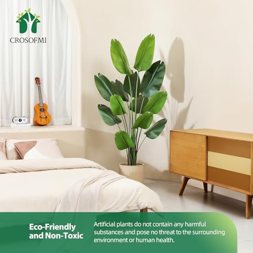 CROSOFMI Künstliche Paradiesvogel Pflanze 180cm künstliche Tropische Palme mit 13 Blättern perfekte künstliche Pflanzen im Topf für drinnen und draußen Haus Büro Garten Moderne Dekoration(1 Pack)