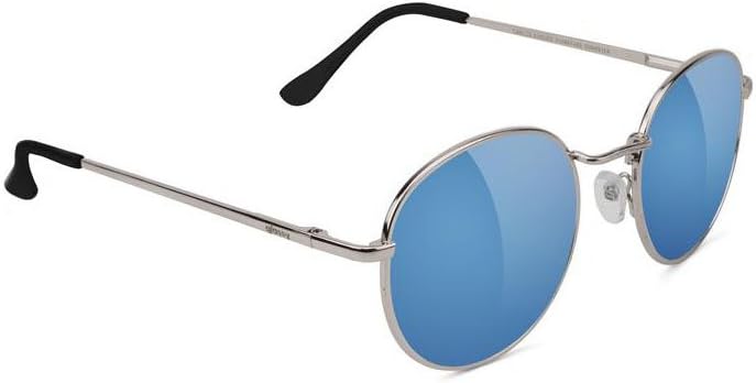 Glassy Carlos Polarized Round Sunglasses in Silver with Teal Lenses