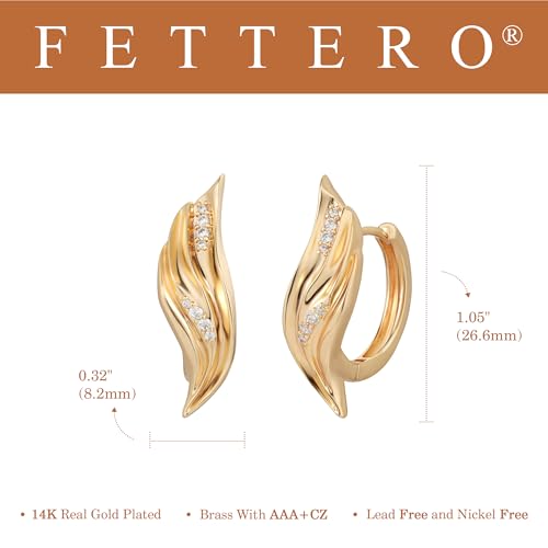 FETTERO Hoop Earrings for Women, 14K Gold Plated Lightweight Huggie Leaf Snake Bar Gold Hoops, Hypoallergenic Gold Earrings for Women Ear Piercing Jewelry