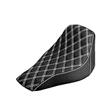 Ajuste para Harley Softail Breakout 08-17, asiento conductor individual motocicleta, cojín delantero cuero con diamante perfil bajo Respaldo del pasajero extraíble Cojín portaequipaj(White Line Seat)