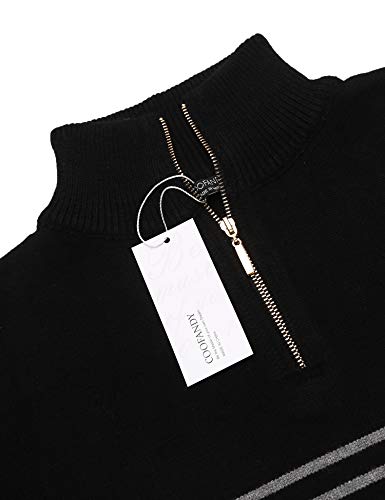 Coofandy Regular Fit Turtleneck Zipper Sweater Men Classic Striped Pullover Sweater (Black, L) #TOP4