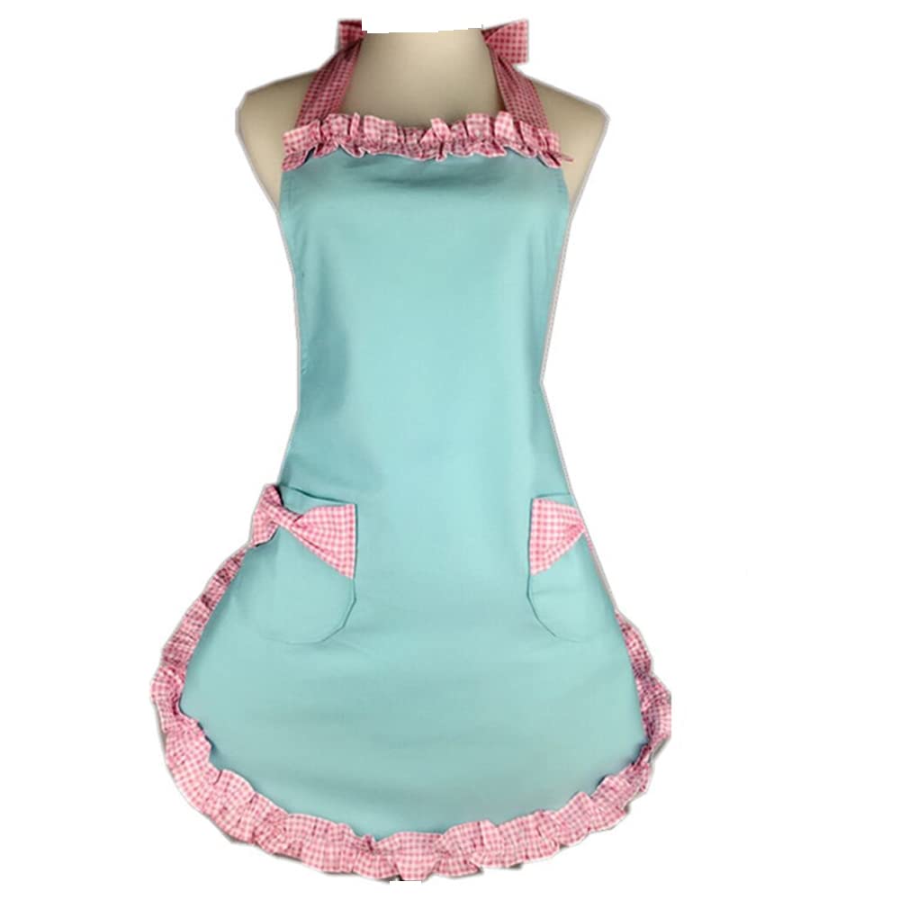 DNLKWGO Vintage Cotton Aprons Ruffle Side Design Bib Chef Apron for Women Cooking Baking Gardening