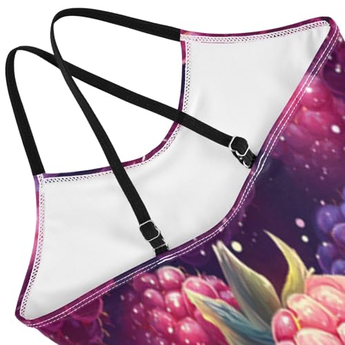 Pigsaly Girls One Piece Swimsuits Spring Summer Raspberry Red Purple Berry Fruit Kids Cross Back Swimwear Bathing Suit 3T4