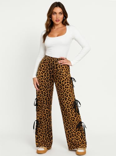 Leopard Print Wide Leg Pants for Women Baggy Barrel Sweatpants Casual Elastic Waist Loose Straight Streetwear2