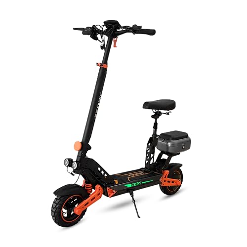 CRONY D2 Pro Electric Scooter with Seat 1500W Motor 50-65KM/H Speed 30-40KM Range Dual Suspension Hydraulic Shock Absorbents LCD Display LED Lights Bluetooth App Rear Luggage Box