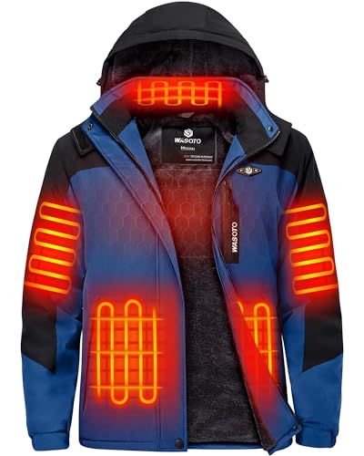 Image of WASOTO Heated Jackets for Men Fur Lining with 18400mAh Battery Pack Charger included Rechargeable Waterproof for Hunting Work