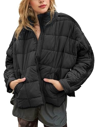 Omoone Women's Quilted Puffer Jacket Zip Up Oversized Lightweight Padded Down Coat Outerwear