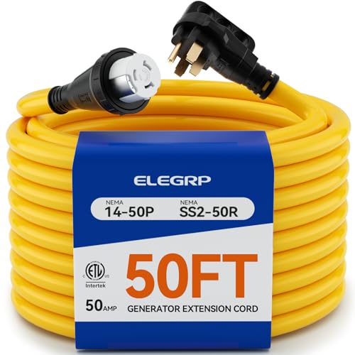Image of ELEGRP 50 Amp RV /Generator Extension Cord, 50FT NEMA 14-50P to SS2-50R Twist Lock, 6 /3+8 /1 Gauge STW, Heavy Duty 50A RV Power Cord for Camper /Generator /House, UL Standard Compliant, 3-Year Support