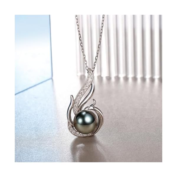Tahitian Black Pearl Necklaces for Women 10-11mm - Pearl Necklace Phoenix Pendant | with 925 Sterling Silver 18" Chain - Christmas Mothers Day Valentine's Day Gifts For Women Wife Mom Grandma Girlfriend Daughter Her Best Friend Birthday Anniversary Fine Jewelry - Image 3