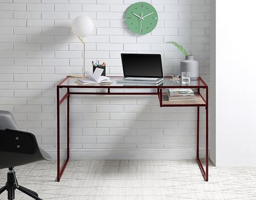 Bedroom Desk with Glass Top & Metal Frame, Small Office