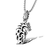 Anhänger Größe: 2.3 * 4cm YUNGYE Männer Frauen Drache Halsketten-Anhänger Silber Gold Farbe Edelstahl Langkettige Halskette Antikschmuck Madchen Halskette Anhanger (Metal Color : Silver)