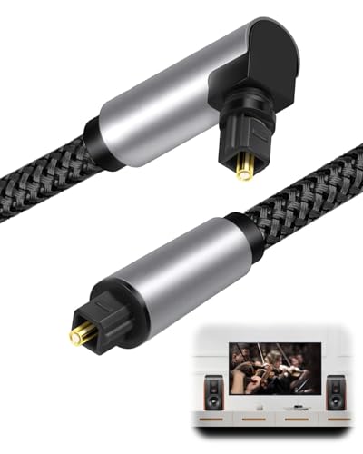 MSMXCS Optical Cable for Soundbar to TV - 1M Right Angle and 360° Rotatable Toslink Cable with Gold-Plated Connectors, Digital S/PDIF Audio Cable Fiber Optic Compatible with PS4, Xbox, Home Cinema